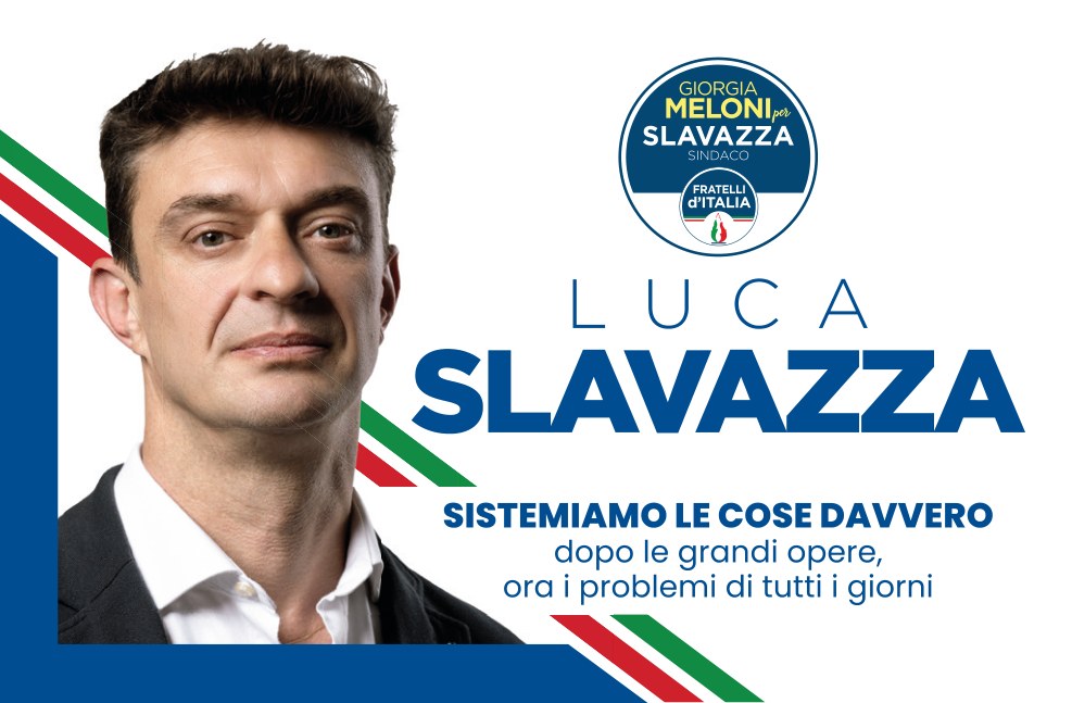 Fronte del santino elettorale di Luca Slavazza